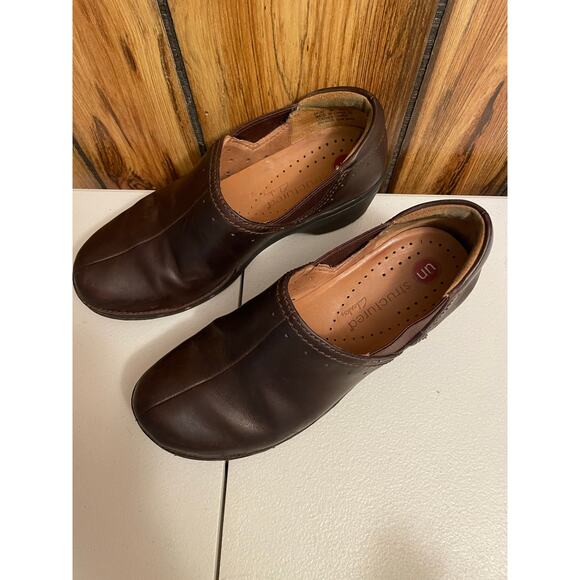 Clarks slip on soft leather brown size 5 chunky heel un structured women’s - Picture 4 of 9